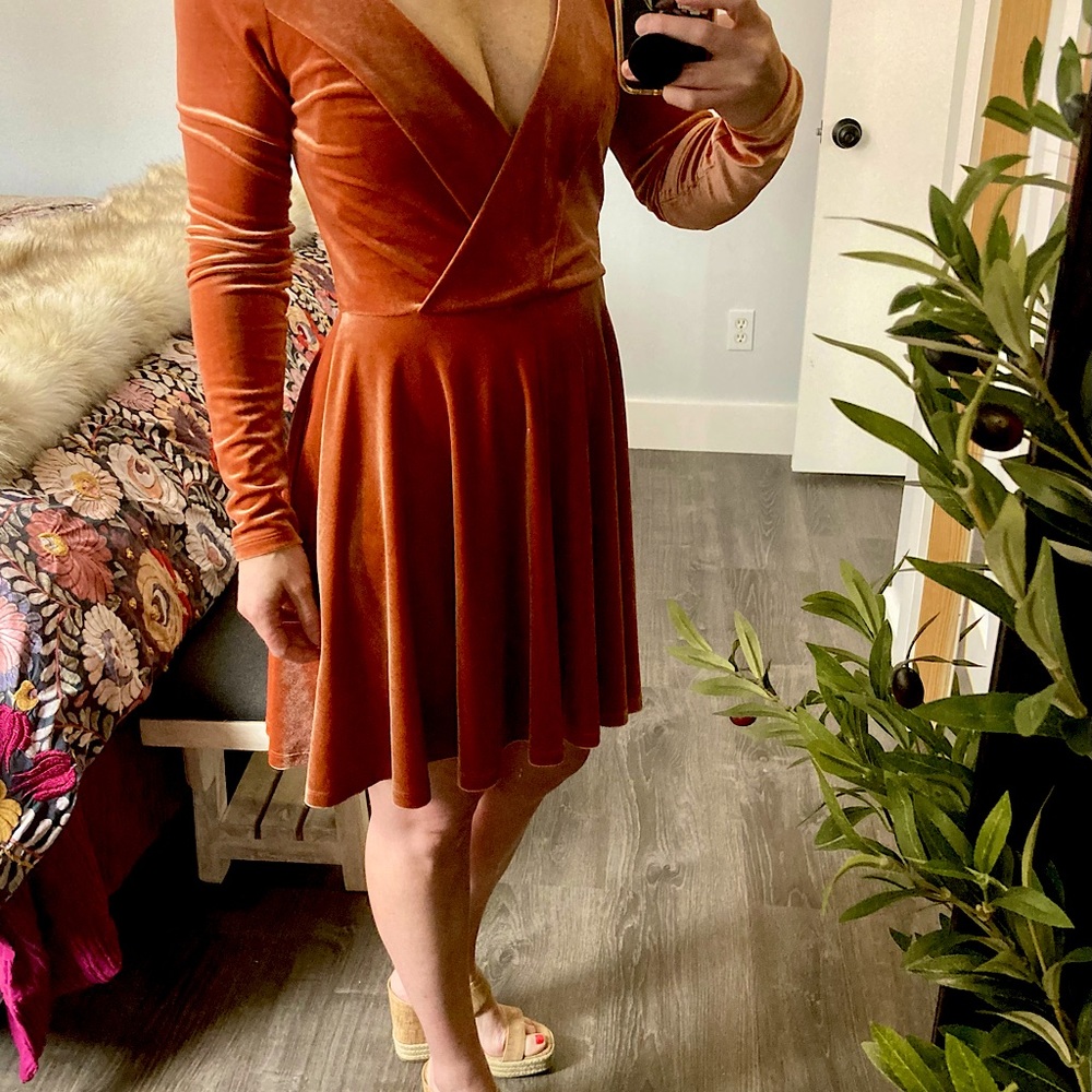 Gorgeous Kimchi Blue copper rose lightweight velvet dress